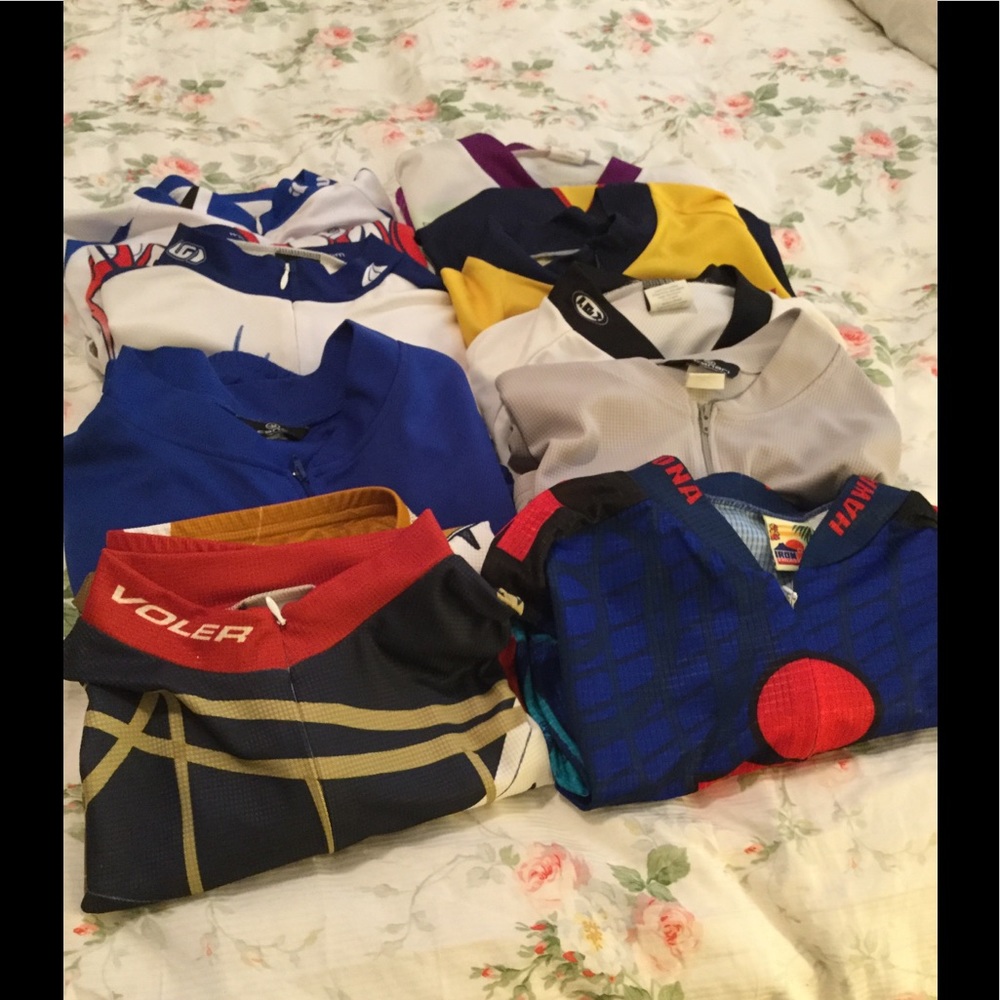 CYCLING JERSEYS LOT OF 9